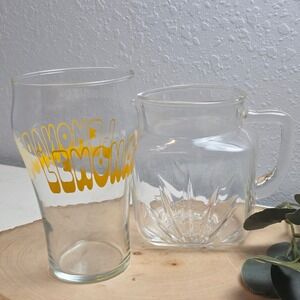Vintage 40s Federal Glass Starburst Pitcher & Jumbo 70s Lemonade Cup Gift Set